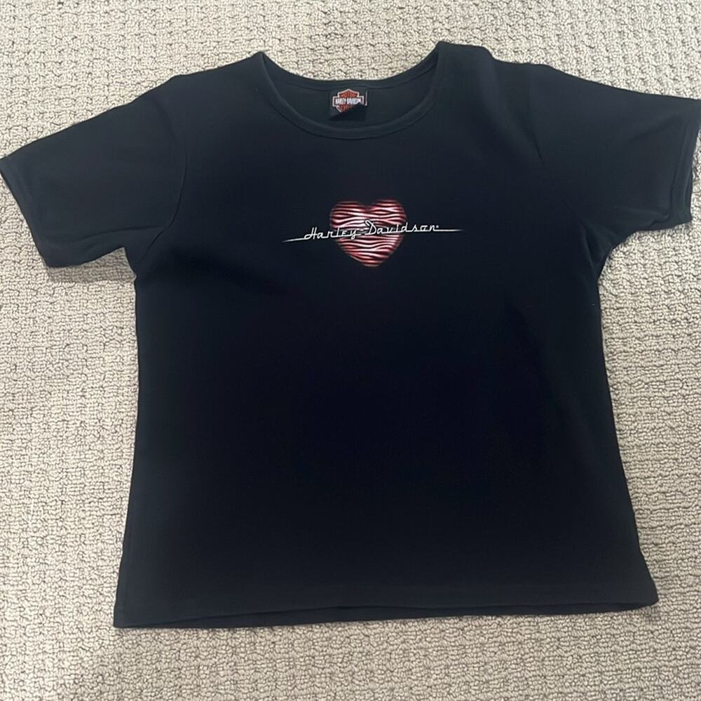 Harley Davidson Black Short Sleeve Top Red White Heart Under Logo Women’s SZ 2X